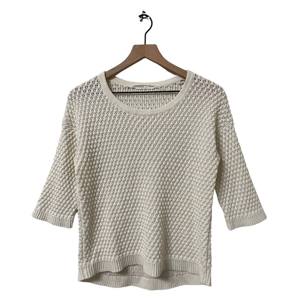 Athleta Off-White Cotton-Linen Blend Crochet High-Low Sweater Size Small - Picture 1 of 9